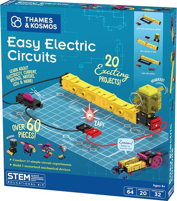 Thames & Kosmos Easy Electric Circuits STEM Kit | Essential Circuitry Set | 15 Experiments, 5 Motorized Models - Electricity, Current, Voltage, LEDs & More | Innovative, Easy-to-Use Building System