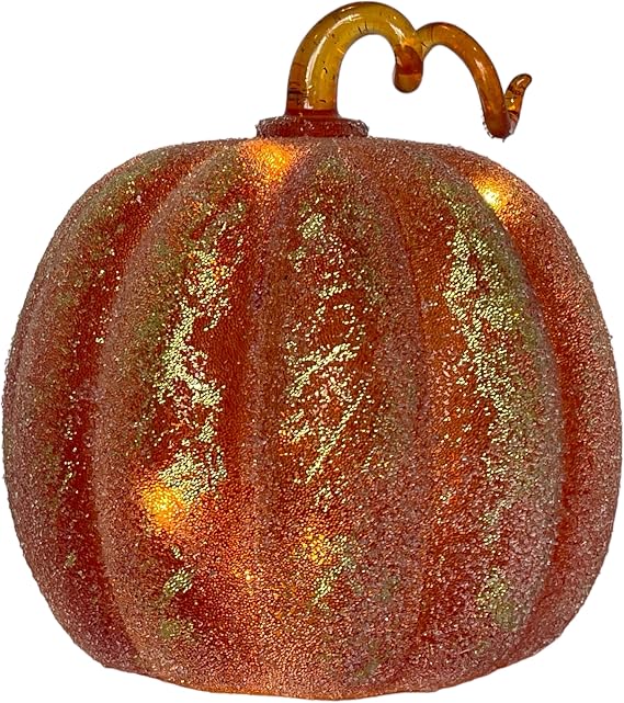 Gift Essentials Orange Frosted Pumpkin with LED Lights, Fall Decor