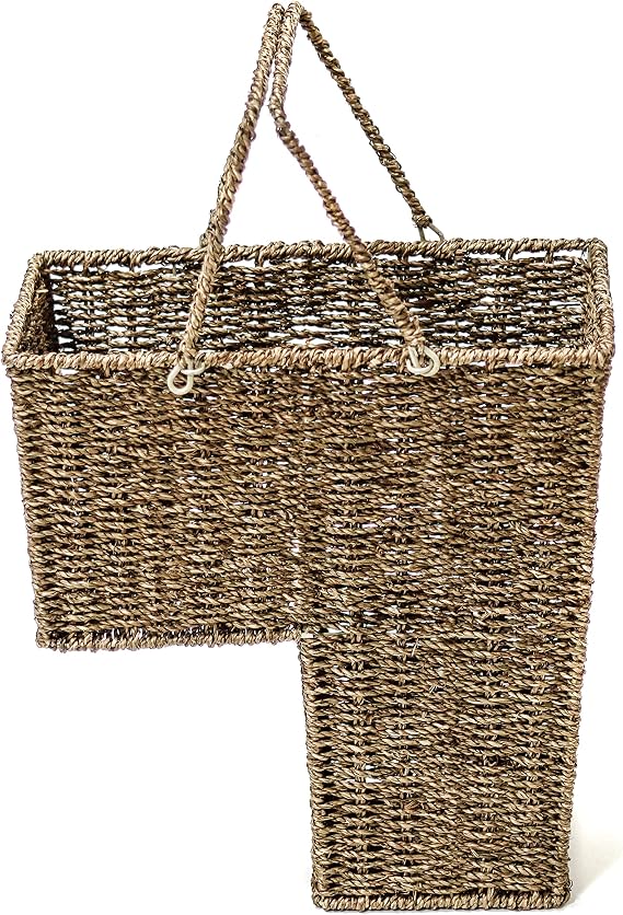 Trademark Innovations 15" Wicker Storage Stair Basket With Handles (Light Brown)