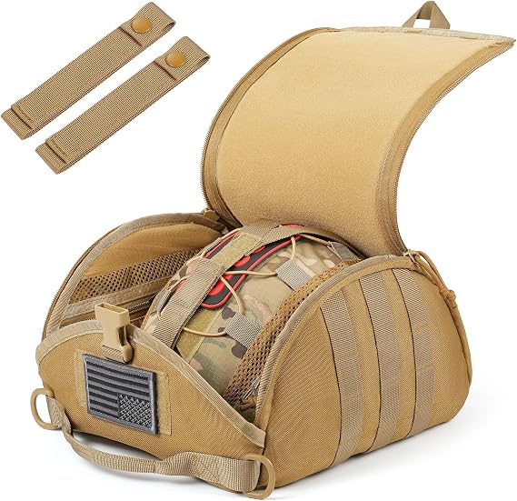 FRTKK Tactical Helmet Bag Pack, Military Molle Pouch Multi-Purpose Carrying Storage Bag with USA Flag Patch & 2 PCS Molle Straps