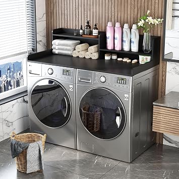 2-Tier Washer and Dryer Countertop w 54" W x 27.5" D Laundry Countertop Cover with Non-Slip Pad,Large Space Laundry Topper for Folding Clothes Over Washer and Dryer (White)