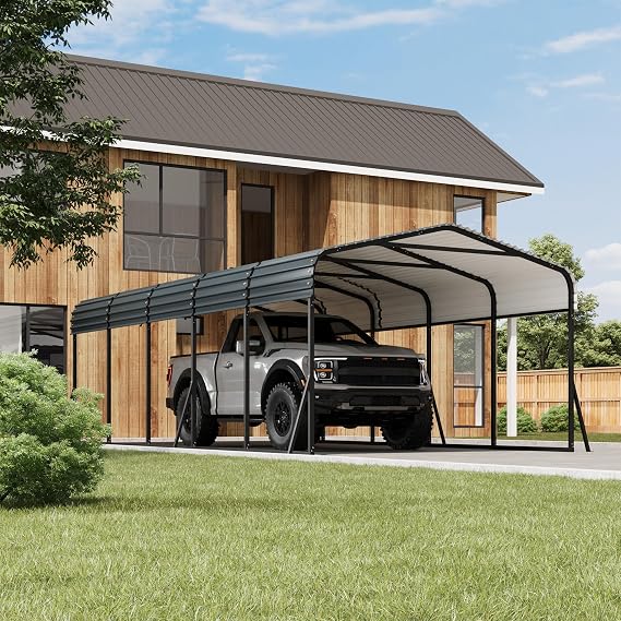 12' x 24' Heavy Duty with Galvanized Steel Roof, Tall Kits Garage for Tractors, Trucks, Boats, Cars, Heavy Duty Roof with Enhanced Base