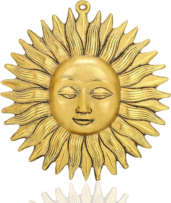 Craft Trade Metal Sun Idol Vastu Items Good Luck for Home Living Room and Bedroom Wall Hanging Decor - Golden Finish - 8 Inches