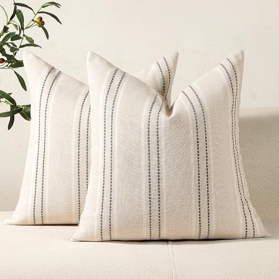 Hckot Decorative Throw Pillow Covers 20x20 Set of 2 Striped Pillow Covers