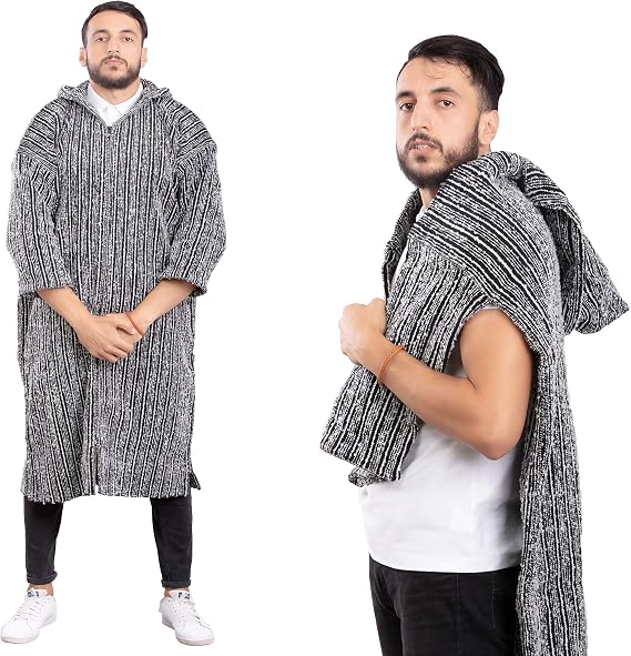 Moroccan coat Djellaba, Kaftan for men, Black & White traditional moroccan Long dress for Men, Berber clothing, kaftan Djellaba