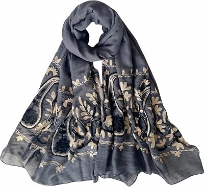 MINIDORA Soft Lightweight Scarves for Women Floral Embroidered Shawls for Holiday Summer Travel Wraps Extra Large