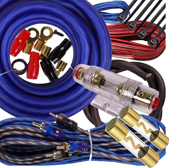 WAR Zone 2600W to 6000W 4 Gauge Amp Kit Amplifier Install Flexible Wiring Complete 4 Ga Installation Cables for Installer and DIY Hobbyist - Blue