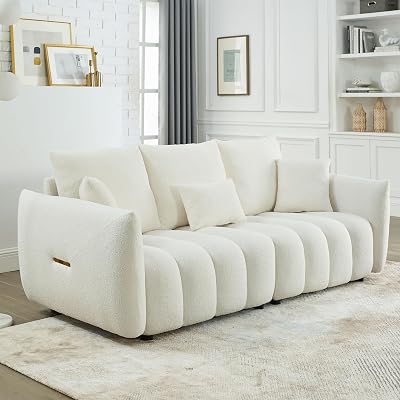 GNIXUU Cloud Sofa Couch, Comfy Teddy Sofa with Deep Seat, Modern Boucle 3 Seater Couch for Living Room, Apartment, Office, 82InchBeige
