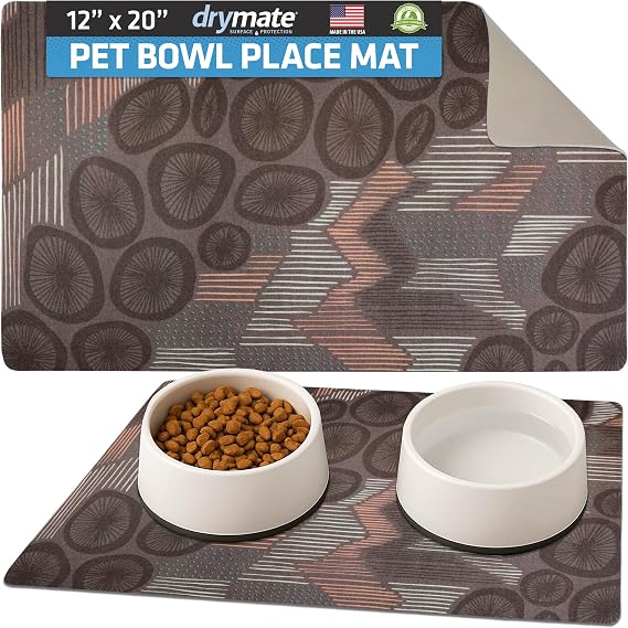 Drymate Pet Bowl Placemat, Dog & Cat Food Feeding Mats, 12x20, Abstract