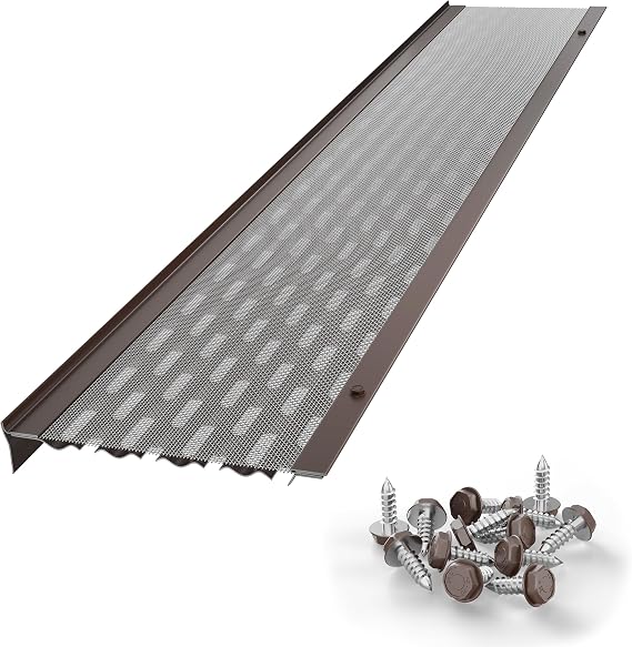 DIY 5" Gutter Covers System for Leaf Protection Featuring Stainless Steel Mesh Aluminum DIY Gutter Guards Contractor Grade Leaf Guards for Gutters - Made in The USA (Royal Brown - 28 Feet)