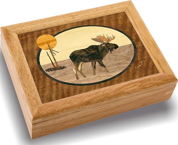 Wood Art Moose Box -Handmade in USA -Unmatched Quality -Unique, No Two are the Same -Original Work of Wood Art. (2108)