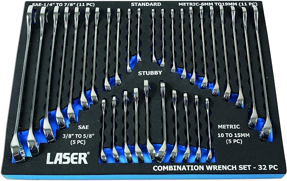 Laser 6795 AF/Metric Combination Spanner Set 32pc, Silver