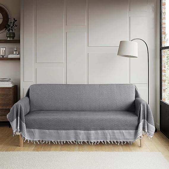 Natural Buldan Work Sleeves Covering Non-Slip Sofa Sofa Sofa Cover 180x300 cm Cotton Woven (Anthracite)