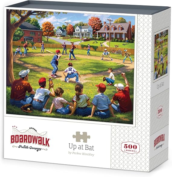 Boardwalk Up at Bat 500 Piece Jigsaw Puzzle Backyard Sports Family Puzzles with Premium Box, Gift for Adults and Family 16"x20"
