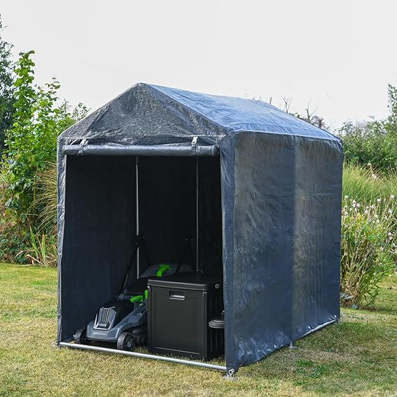 Garden Gear Heavy Duty Portable Shed/Garage for Storage, Galvanised Steel Frame, Extra Strong Waterproof Weatherproof Triple Layer Woven Polyethylene Cover with Apex Roof (4x6 Foot)