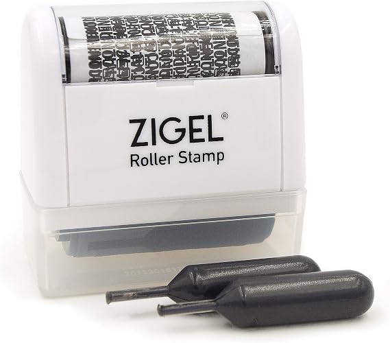 ZIGEL Identity Theft Protection Stamp - Roller Stamp with Two Replacement Ink Tubes
