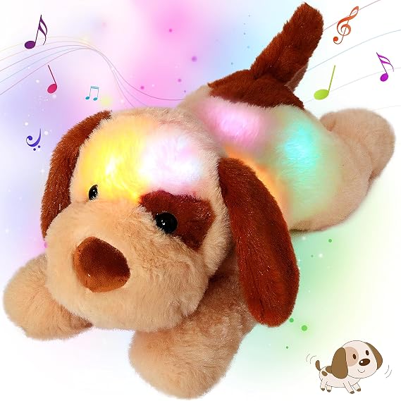 Glowing LED Light-up Nightlight Toys Musical Plush Stuffed Animal Soft Singing Lullabies Birthday Christmas Plushies Puppy Gifts for Kids Boys Girls,Dog,14"