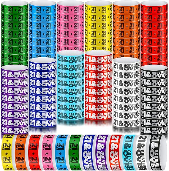 Teling 1200 Pcs Over 21 Paper Wristbands Events Wristbands Colored Waterproof Paper Bracelets Lightweight Wrist Bands Identification SuppliesMulti
