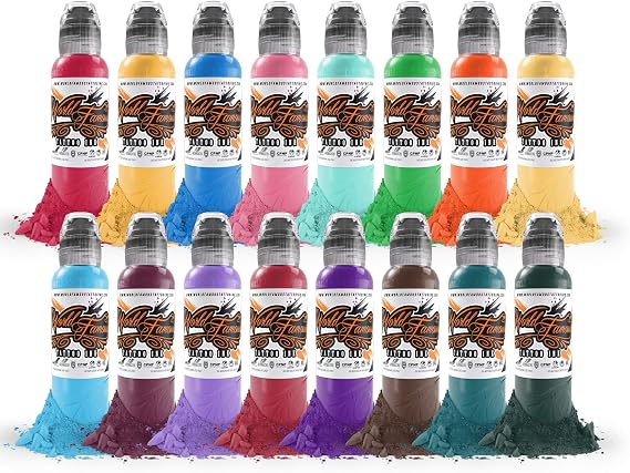 World Famous Color Set Tattoo Ink, Vegan and Professional Ink, Made in USA, Horihui Taiwanese (Set of 16), 1 oz