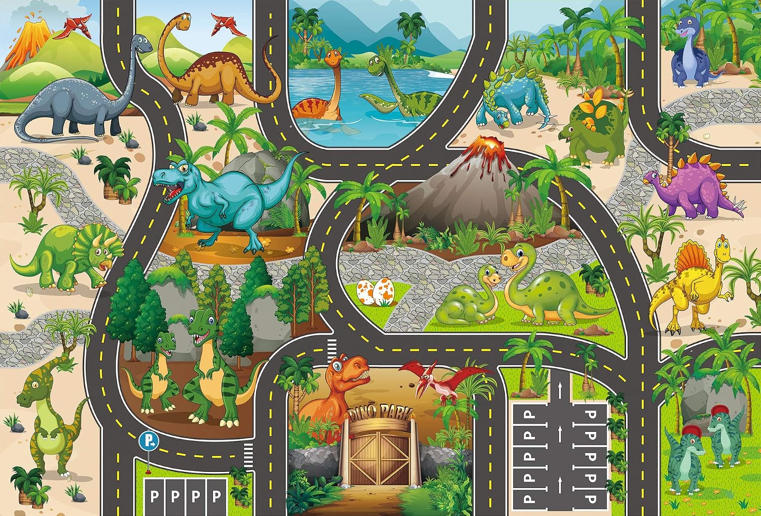 VANTIYAUS Cartoon Dinosaur Playmat,Educational Carpet Playmat, Activity Pmat