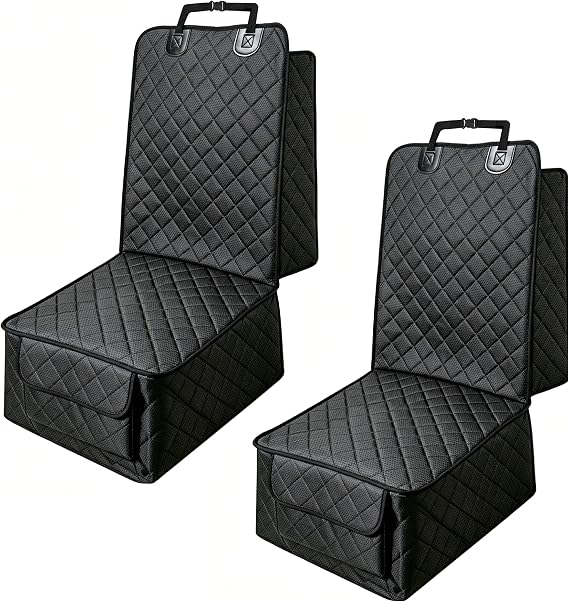 2 Pcs Full Protection Car Seat Protector for Front Seat, Dog Car Seat Cover | Waterproof Non-Slip Car Seat Covers with Side Flaps and Large Front Storage Pocket, for SUVs, Cars, Trucks (Black)