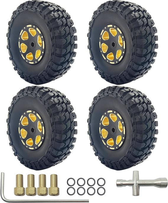 RC 1.0 Lastik ve Pirinç Boncuk Kilit Tekerlek Jantı Seti Köpük Eklemeli 1/24 RC Paletli Araba Eksenli SCX24 AXI90081 AXI0002 AXI0004 AXI0005 AXI0006 Yükseltme Parçaları 4 ADET