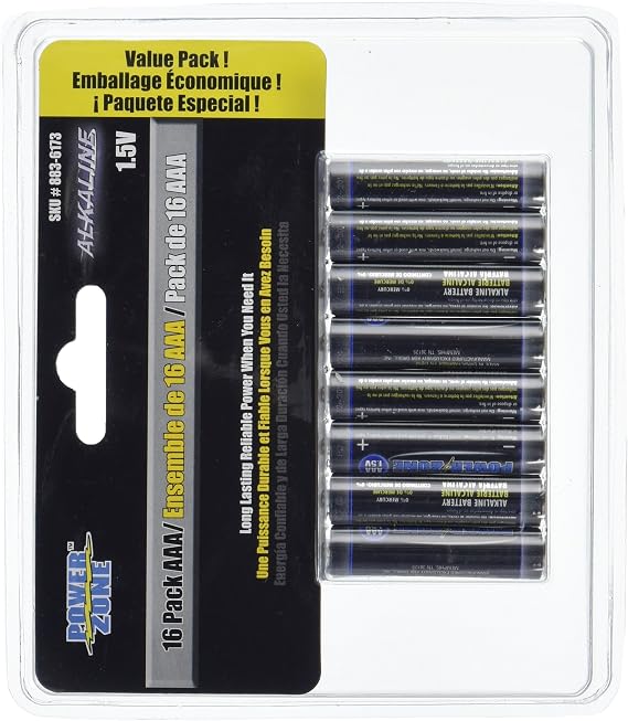 POWER ZONE LR03-16P Alkaline Battery AAA, 16-Pack
