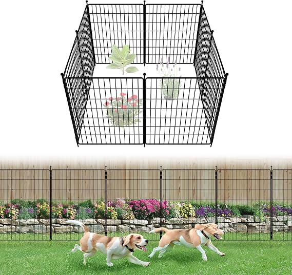 FXW No Dig Garden Fence, Outdoor for Yard, 32in(H) x 18.2ft(L), 8 Panels | Heavy-duty Metal Animal Barrier, Dog-friendly yard, Flower bed protection, Flexible layout, Decorative