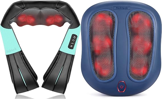 Nekteck Neck Massager and FM01 Foot Massager Machine with Heat Bundle (Blue+Blue)