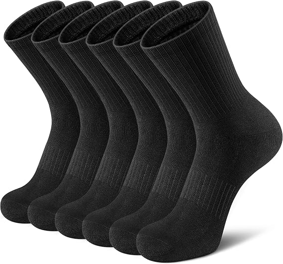 Airacker Athletic Socks Sport Running Calf Socks for Men Women | Performance Cushioned Breathable Crew Socks(6 Pairs)