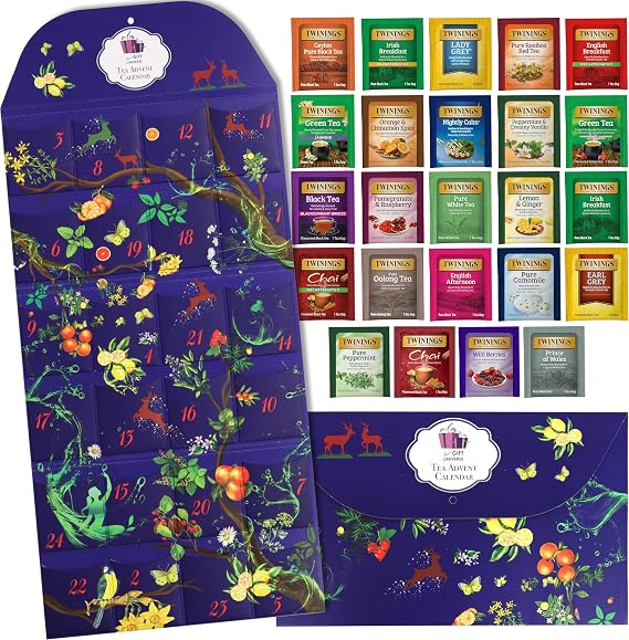 Twinings Gift Advent Calendar, Tea Bags Sampler Assortment, Variety Pack (24 Count) 24 Different Flavours for Tea Lovers: Her, Him, Women, Men, Couples, Family, Friends, Coworkers