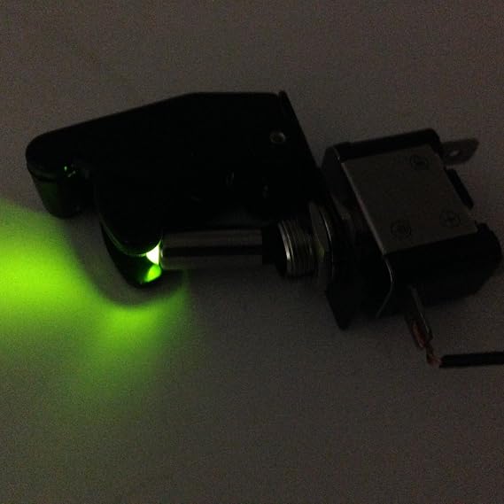 Illuminated Toggle Switch On/off 25 Amp 12vdc Color With Position Cover (led Green, Black Cover)