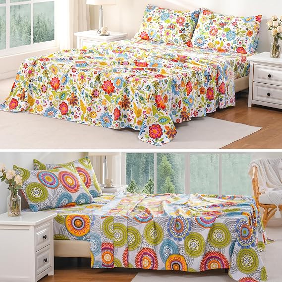 Bedlifes Floral Sheets Set Full Pattern Spring and Mandala Patterned Sheets Set Full