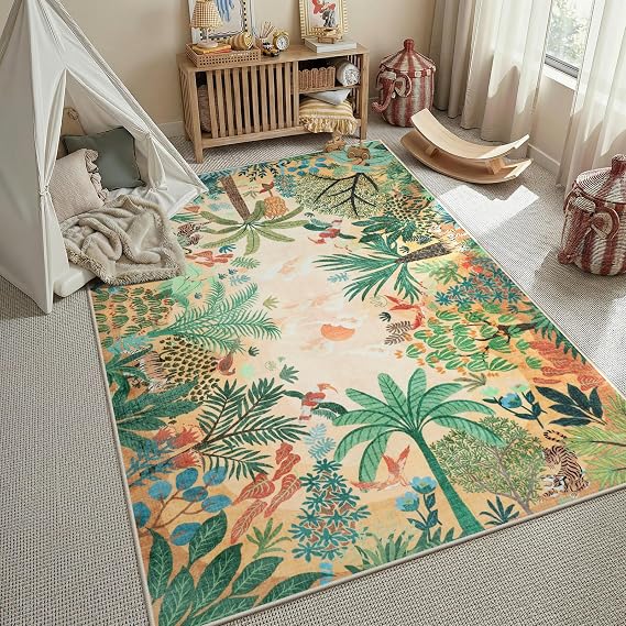 LIVEBOX Boho Jungle Kids Room Rug, 5x7 for Nursery Playroom Bedroom