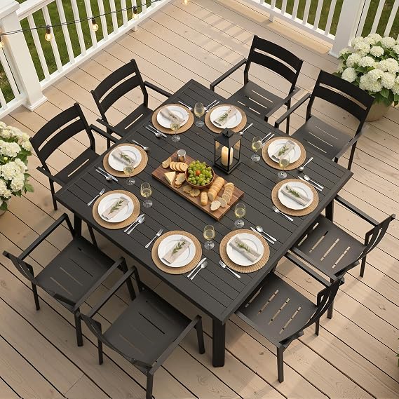 57 Square Outdoor Dining Set for 8 with Stackable Armchairs