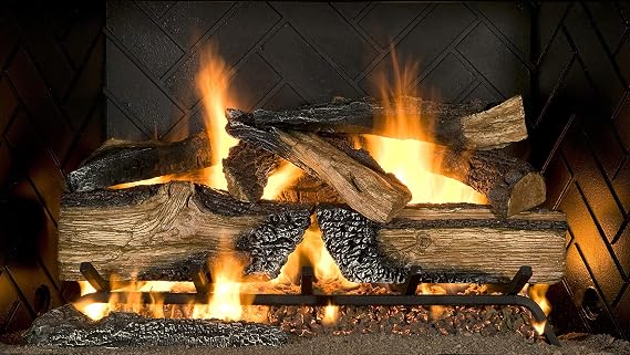 Country Split Oak Vented Dual Burner Log Set for Natural Gas Fireplace, 24-Inch