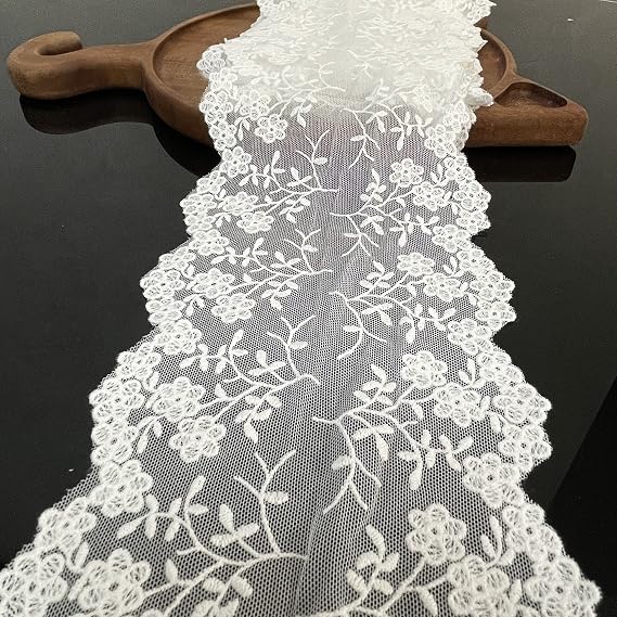 Lace Fabric, Sewing Embroidery Lace Ribbon Trim for Sewing, Gift Wrap, Bridal Shower Wedding Decoration, DIY Art Crafts (White/5.12 Inch Width)