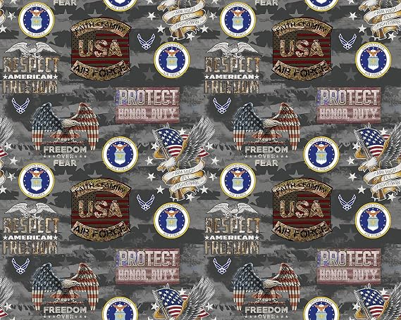 SYKEL ENTERPRISES United States Military Cotton Fabric-US Air Force Servicemember USAF Camo Flag Cotton Fabric by Sykel