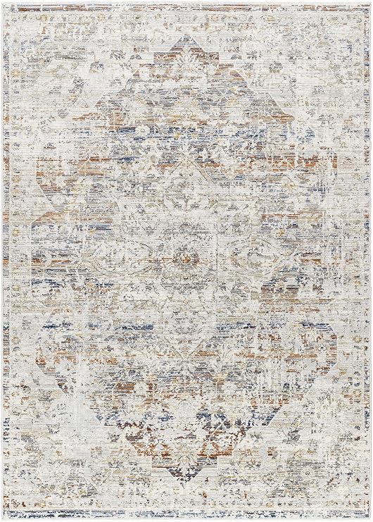 BoutiqueRugs Ivory Traditional 8x10 Large Area Rug Light Gray Lecea Great Room Open Concept Master Bedroom Large Dining Room 7'10" x 10' Stain Resistant Non-Shedding Pet Friendly