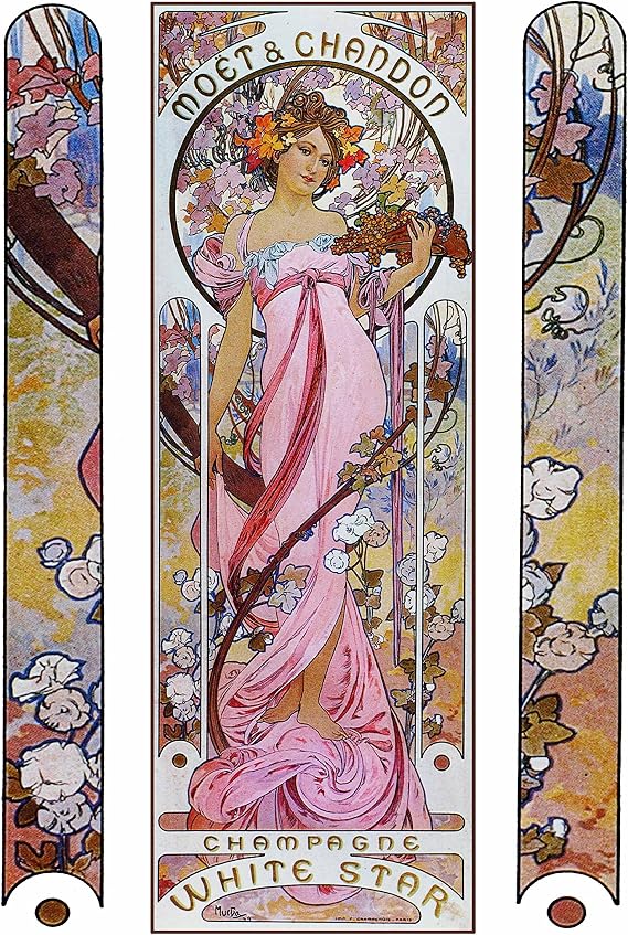 Decorative Art Nouveau Advertisement Reprint: Alphonse Mucha Collection ~ MOET & CHANDON - Red & White Wines (11"14" Print, Pink: White Star)