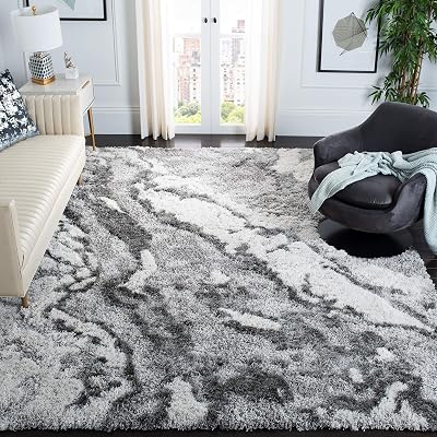 SAFAVIEH Horizon Shag Collection Area Rug - 10 x 14, Grey & Ivory, Modern Abstract Design, Non-Shedding & Easy Care, 2-inch Thick Ideal for High Traffic Areas in Living Room, Bedroom HZN890F