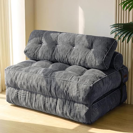 MAXYOYO Folding Sofa Bed, Foldable Floor Chair Bed with Pillow and Back Support, Dark Grey