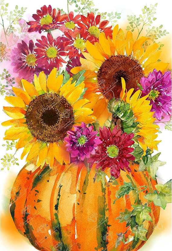 DIAMOND ART CLUB Pumpkin with Sunflowers Diamond Art Kits for Adults | Premium Diamond Painting Kit, Fun DIY Crafts for Adults, Round Diamond Art Canvas, 13" x 19" (32.8 x 48 cm)